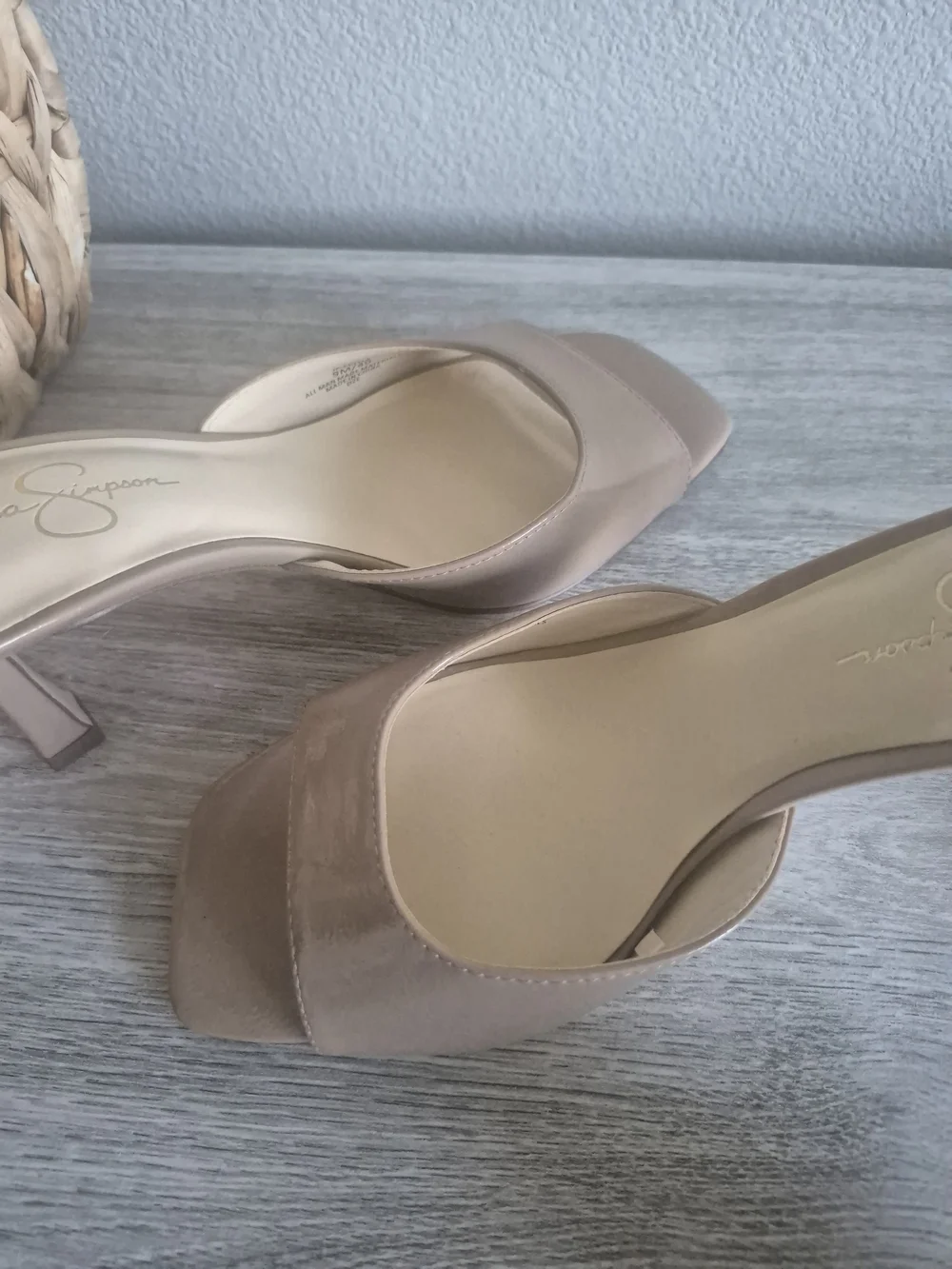 Jessica Simpson Patent Nude/Taupe Slide Mules